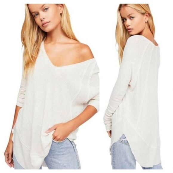 We The Free Tops - We The Free People Catalina White Waffle Knit Thermal Top Small Vanilla Basic